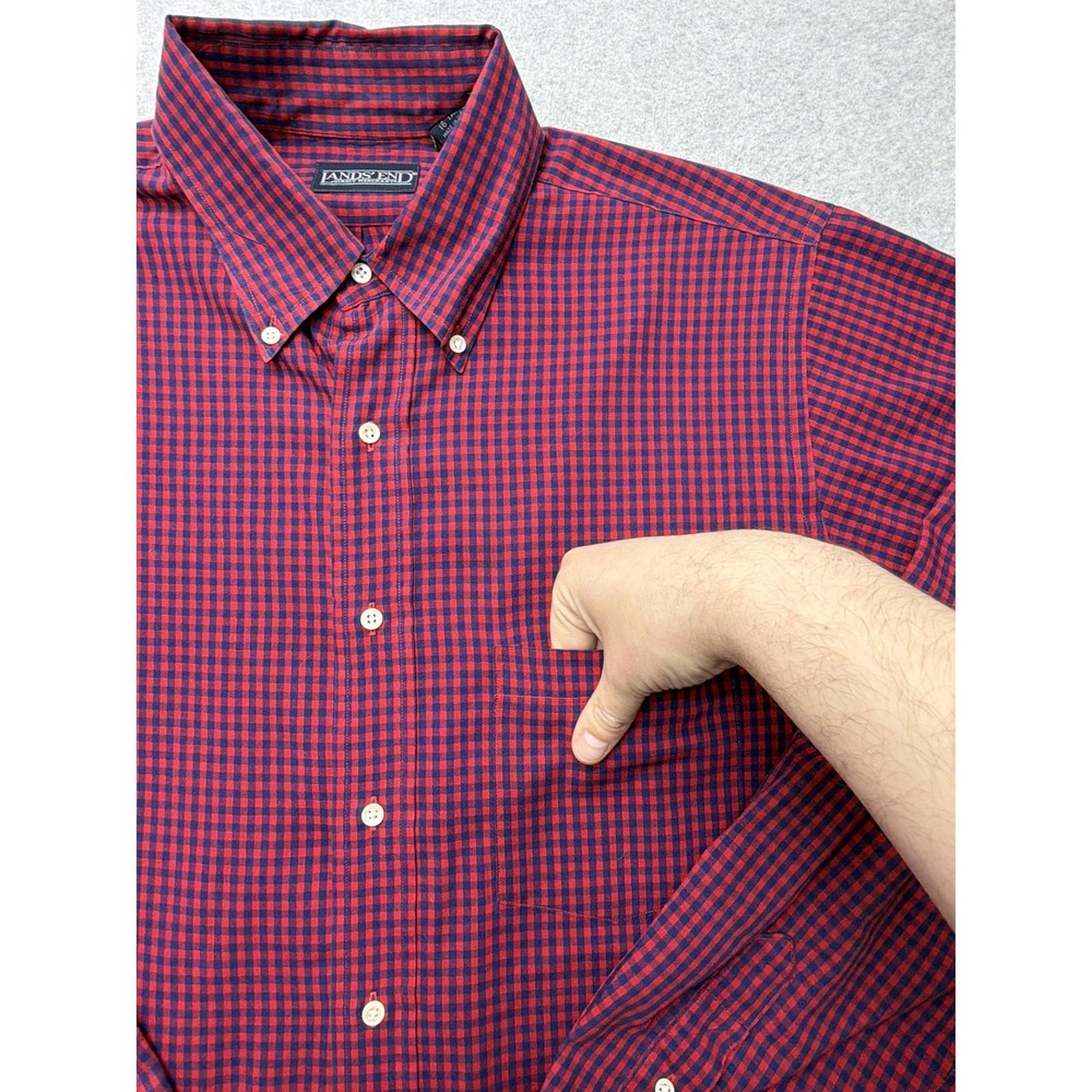 Lands' End Shirt Mens LT Red Check Long Sleeve Button Down USA Casual Big Tall - Picture 2 of 7